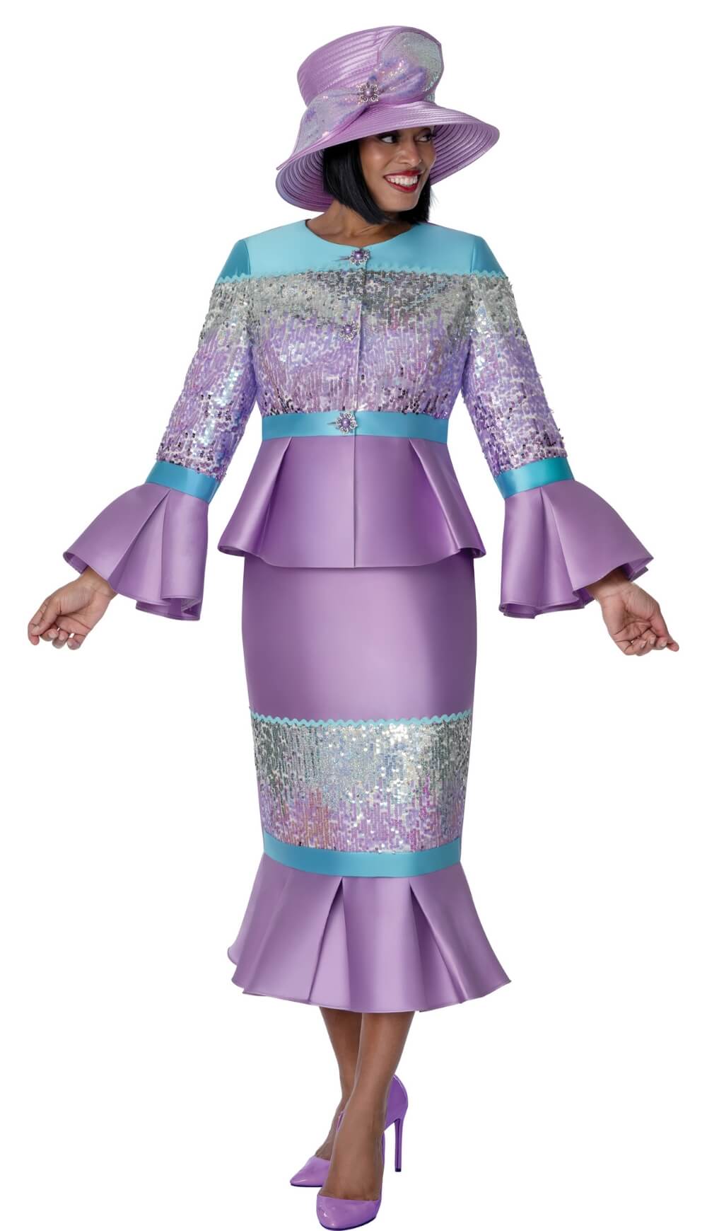 Multi-color Sequin Peplum Suit with Mermaid Skirt