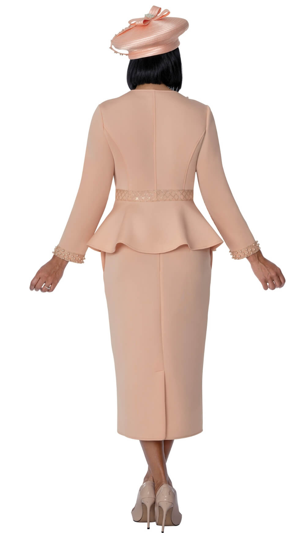 Metallic Diamond Pattern Peplum Suit with Pearls